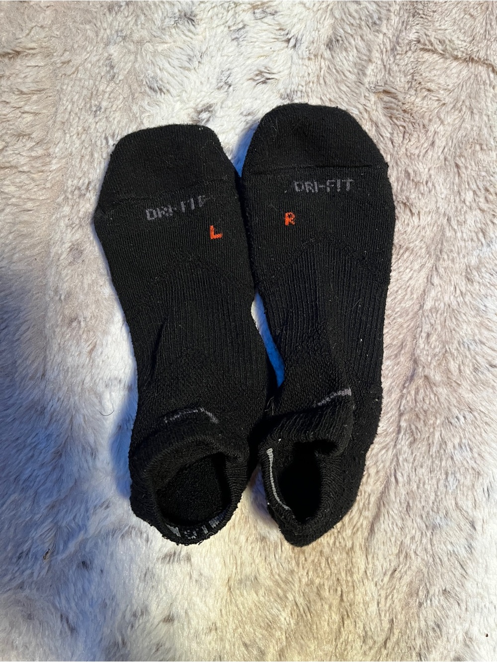 Nike Black Low-Cut Dri-FIT Left/Right Athletic Socks with Orange L/R Mark